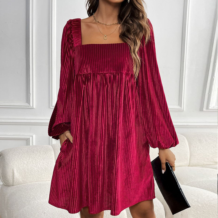 Square Neck Long Sleeve Dress