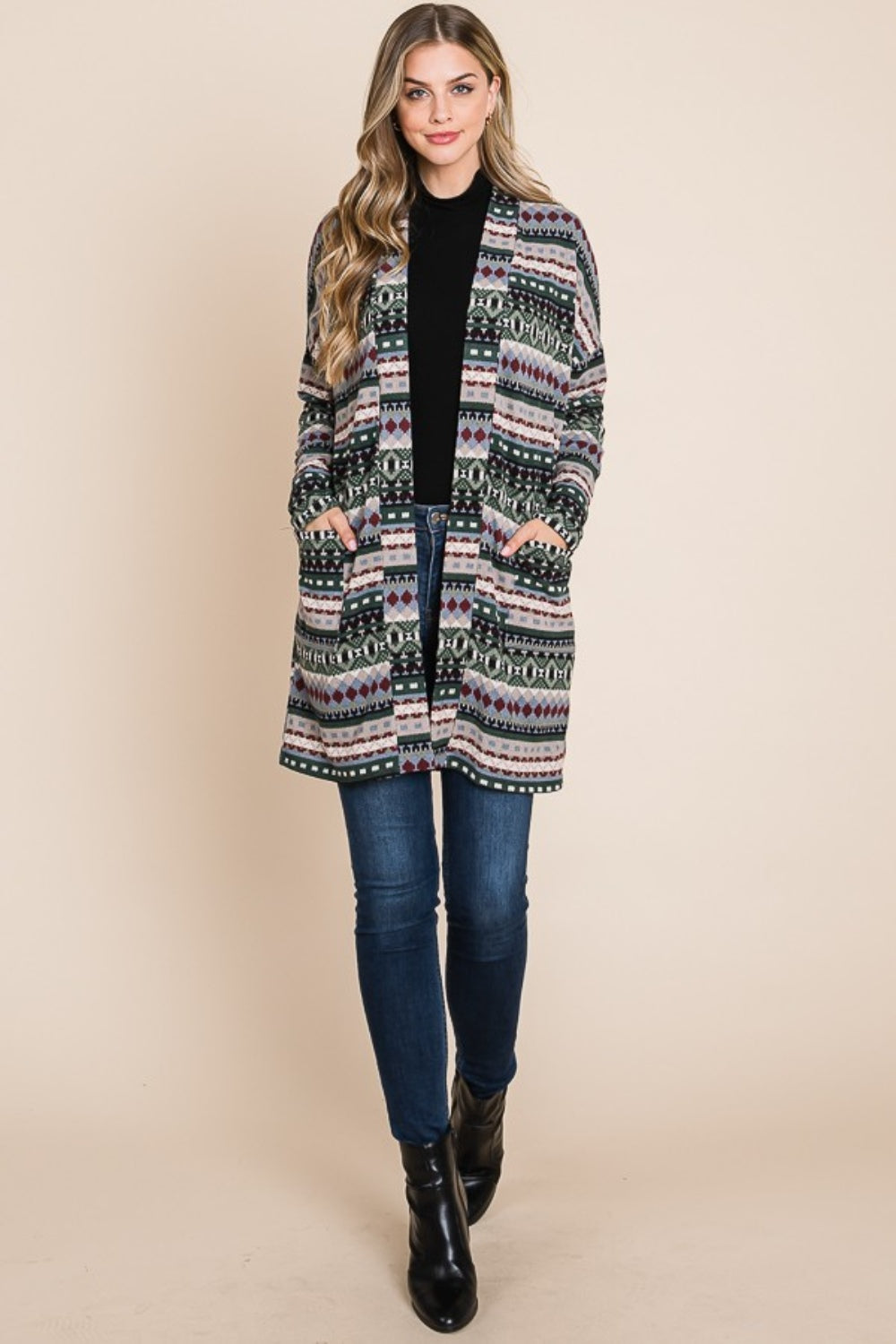 Geometric Open Front Cardigan