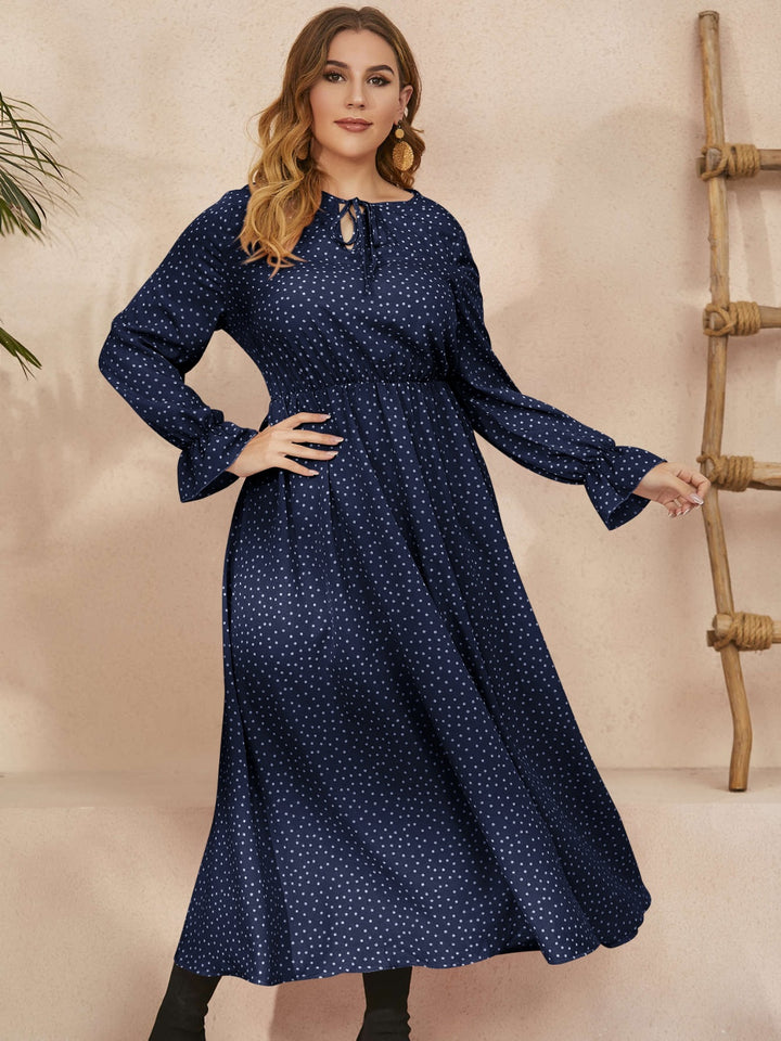 Ruffled Polka Dot Long Sleeve Midi Dress