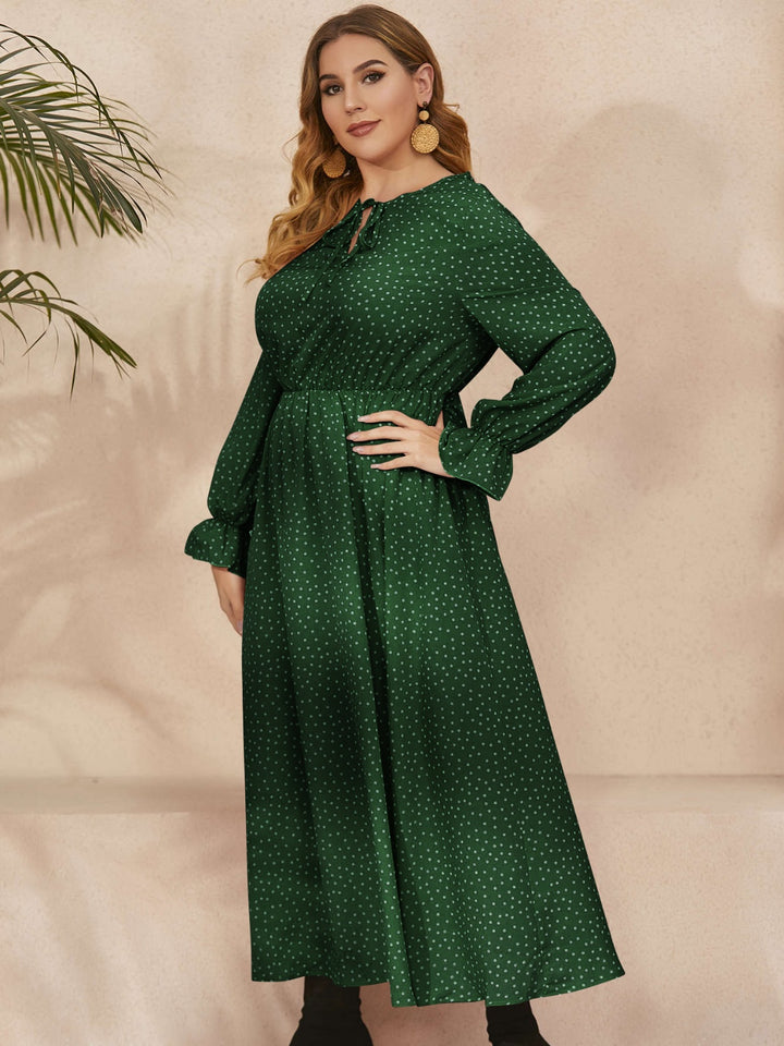 Ruffled Polka Dot Long Sleeve Midi Dress