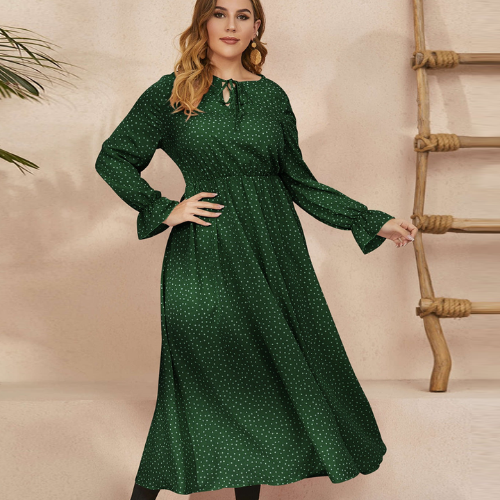 Ruffled Polka Dot Long Sleeve Midi Dress