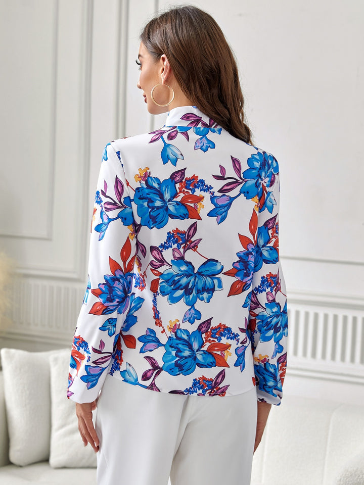 Floral Tie Neck Long Sleeve Blouse