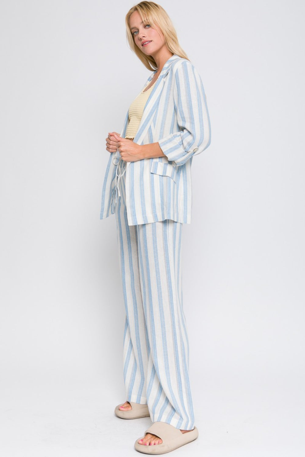 Woven Linen Striped Blazer