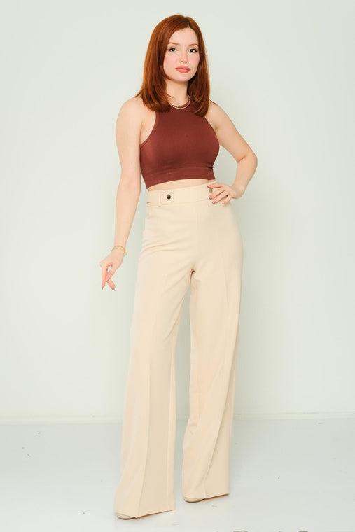 High-waist Black Elegant Wide-leg Pant