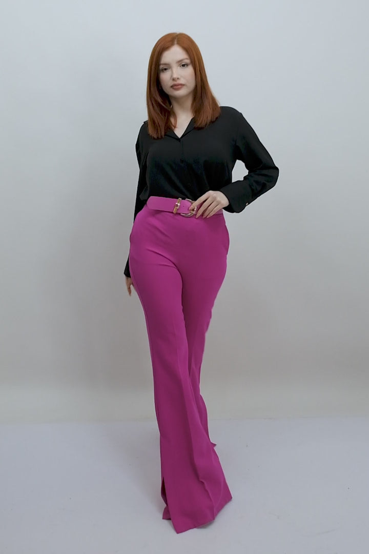 Women's High Waist Classy Bootcut Pants. Magenta